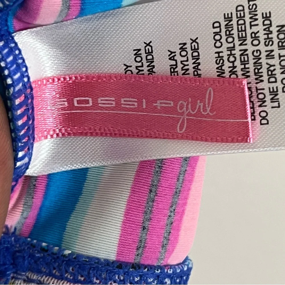 NWT Girls‎ Gossip Girl 1 Piece Swimsuit Striped With Sheer Belly Area Size 8